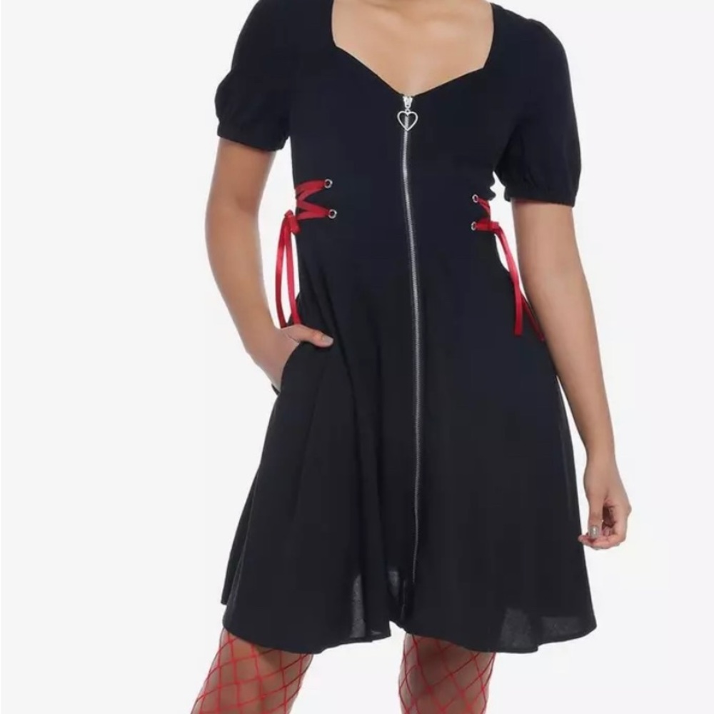 Hot Topic Black Front Zipper Lace up Dress (runs large!)